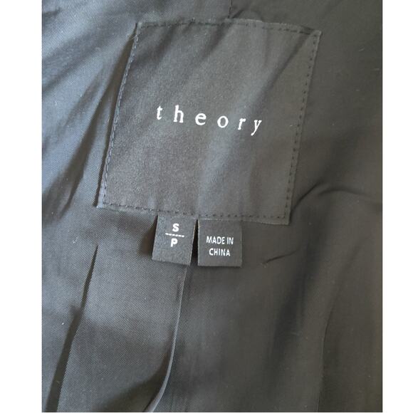 Theory Wool Blend Herringbone Coat Size S Black White Full zip Pockets - Picture 4 of 6